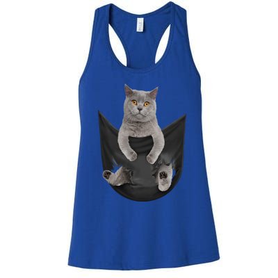 Black Cat Sits In Pocket Cats Tee Gift Meowy Gift Women's Racerback Tank