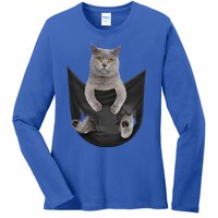 Black Cat Sits In Pocket Cats Tee Gift Meowy Gift Ladies Long Sleeve Shirt