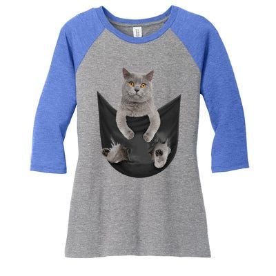 Black Cat Sits In Pocket Cats Tee Gift Meowy Gift Women's Tri-Blend 3/4-Sleeve Raglan Shirt