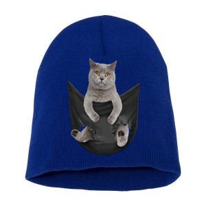 Black Cat Sits In Pocket Cats Tee Gift Meowy Gift Short Acrylic Beanie