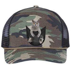 Black Cat Sits In Pocket Cats Tee Gift Meowy Gift Retro Rope Trucker Hat Cap