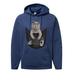 Black Cat Sits In Pocket Cats Tee Gift Meowy Gift Performance Fleece Hoodie