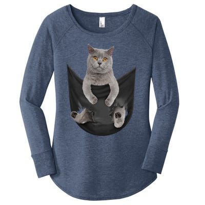 Black Cat Sits In Pocket Cats Tee Gift Meowy Gift Women's Perfect Tri Tunic Long Sleeve Shirt