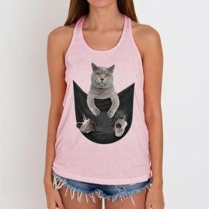 Black Cat Sits In Pocket Cats Tee Gift Meowy Gift Women's Knotted Racerback Tank