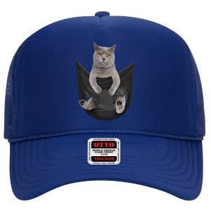 Black Cat Sits In Pocket Cats Tee Gift Meowy Gift High Crown Mesh Back Trucker Hat