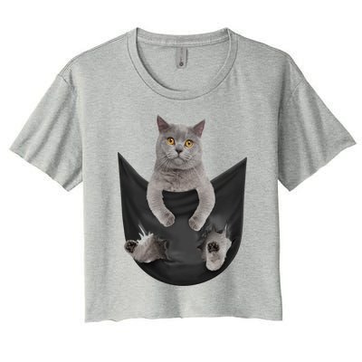 Black Cat Sits In Pocket Cats Tee Gift Meowy Gift Women's Crop Top Tee