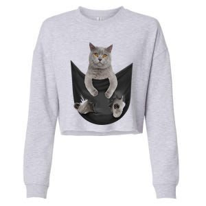 Black Cat Sits In Pocket Cats Tee Gift Meowy Gift Cropped Pullover Crew