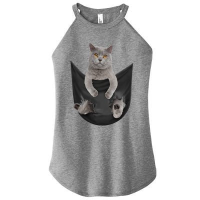 Black Cat Sits In Pocket Cats Tee Gift Meowy Gift Women's Perfect Tri Rocker Tank