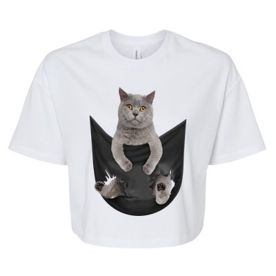 Black Cat Sits In Pocket Cats Tee Gift Meowy Gift Bella+Canvas Jersey Crop Tee