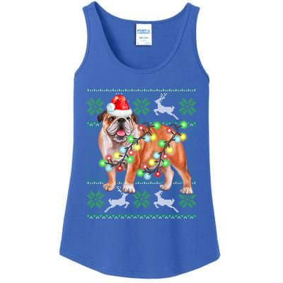 Bulldog Christmas Sweater Funny Gift Lights Santa Xmas Great Gift Ladies Essential Tank