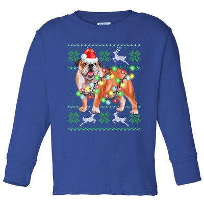 Bulldog Christmas Sweater Funny Gift Lights Santa Xmas Great Gift Toddler Long Sleeve Shirt