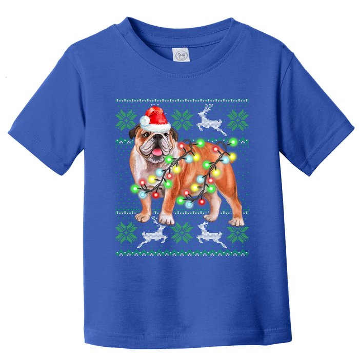 Bulldog Christmas Sweater Funny Gift Lights Santa Xmas Great Gift Toddler T-Shirt