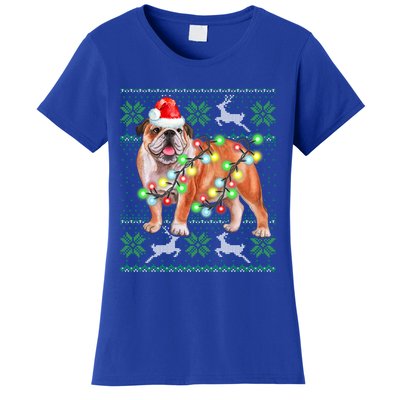 Bulldog Christmas Sweater Funny Gift Lights Santa Xmas Great Gift Women's T-Shirt