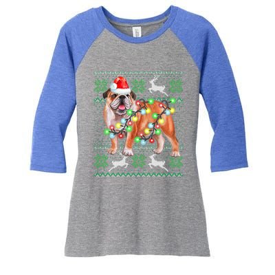 Bulldog Christmas Sweater Funny Gift Lights Santa Xmas Great Gift Women's Tri-Blend 3/4-Sleeve Raglan Shirt