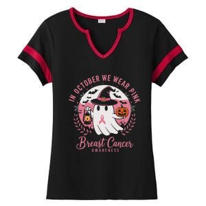 Breast Cancer Shirts Women Halloween In October We Wear Ladies Halftime Notch Neck Tee