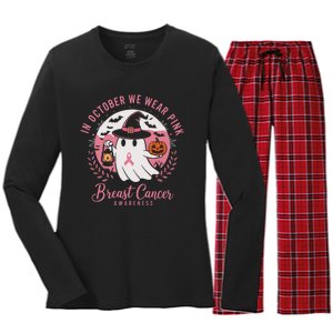 Breast Cancer Shirts Women Halloween In October We Wear Women's Long Sleeve Flannel Pajama Set 