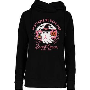 Breast Cancer Shirts Women Halloween In October We Wear Womens Funnel Neck Pullover Hood