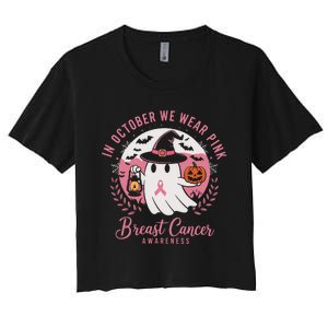 Breast Cancer Shirts Women Halloween In October We Wear Women's Crop Top Tee