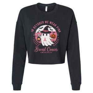 Breast Cancer Shirts Women Halloween In October We Wear Cropped Pullover Crew