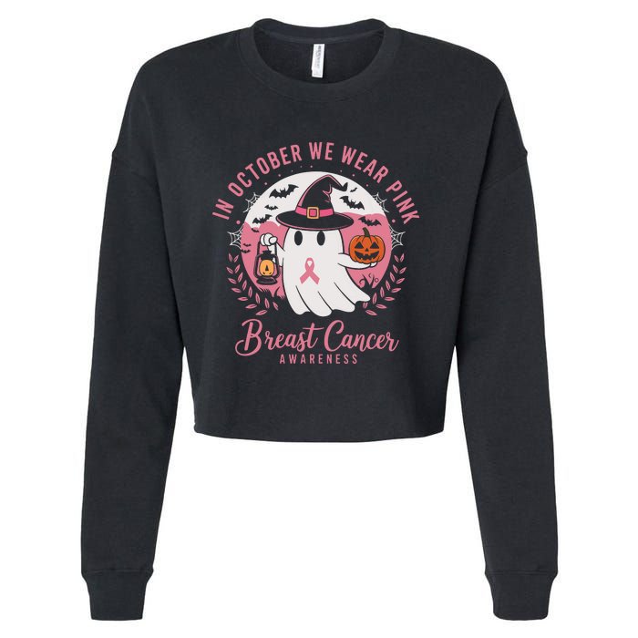 Breast Cancer Shirts Women Halloween In October We Wear Cropped Pullover Crew