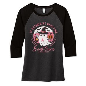 Breast Cancer Shirts Women Halloween In October We Wear Women's Tri-Blend 3/4-Sleeve Raglan Shirt