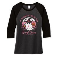 Breast Cancer Shirts Women Halloween In October We Wear Women's Tri-Blend 3/4-Sleeve Raglan Shirt