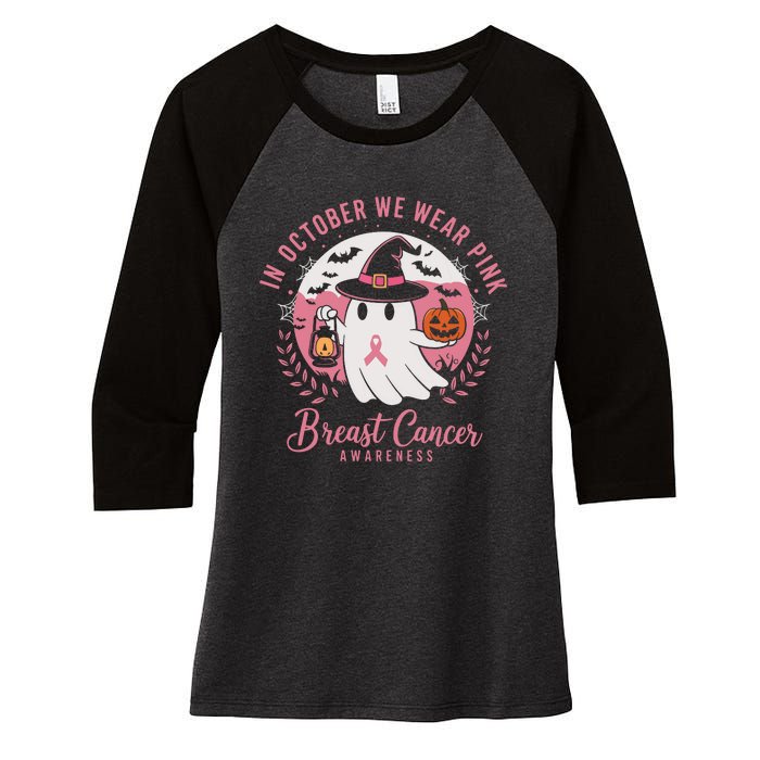 Breast Cancer Shirts Women Halloween In October We Wear Women's Tri-Blend 3/4-Sleeve Raglan Shirt