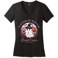 Breast Cancer Shirts Women Halloween In October We Wear Women's V-Neck T-Shirt