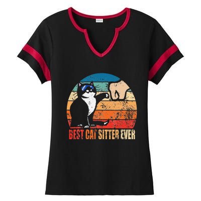 Best Cat Sitter Ever Funny Fist Bump Ladies Halftime Notch Neck Tee