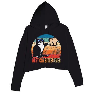 Best Cat Sitter Ever Funny Fist Bump Crop Fleece Hoodie