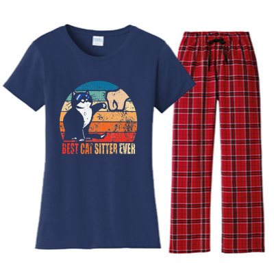 Best Cat Sitter Ever Funny Fist Bump Women's Flannel Pajama Set