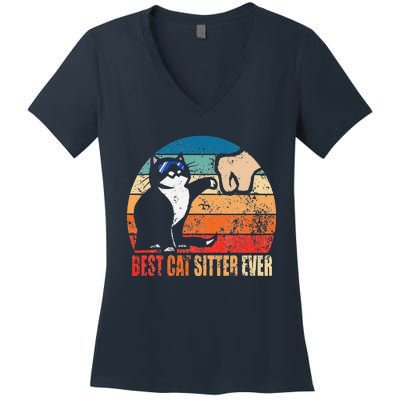 Best Cat Sitter Ever Funny Fist Bump Women's V-Neck T-Shirt