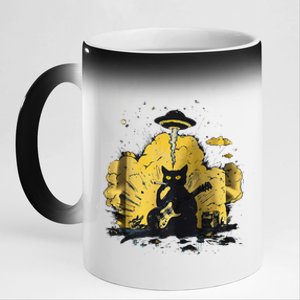 Black Cat Smoking Guitar Explosion Art Print 11oz Black Color Changing Mug