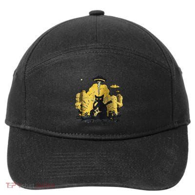 Black Cat Smoking Guitar Explosion Art Print 7-Panel Snapback Hat