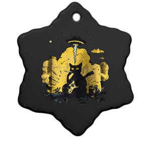 Black Cat Smoking Guitar Explosion Art Print Ceramic Star Ornament