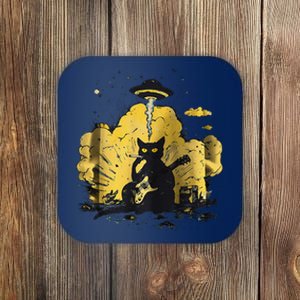 Black Cat Smoking Guitar Explosion Art Print Coaster