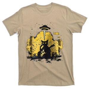 Black Cat Smoking Guitar Explosion Art Print T-Shirt