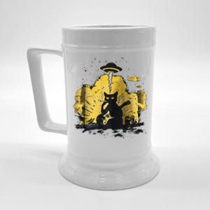 Black Cat Smoking Guitar Explosion Art Print Beer Stein