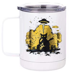 Black Cat Smoking Guitar Explosion Art Print 12 oz Stainless Steel Tumbler Cup