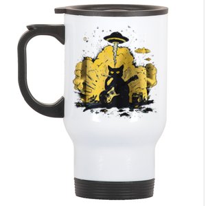 Black Cat Smoking Guitar Explosion Art Print Stainless Steel Travel Mug