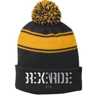 Breckenridge Colorado Ski Outfit Souvenir Breckenridge Stripe Pom Pom Beanie