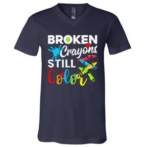 Broken Crayons Still Color Mental Health Awareness V-Neck T-Shirt