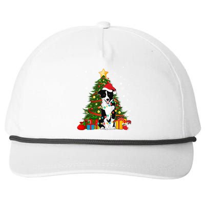 Border Collie Santa Christmas Tree Light Pajama Dog Xmas Gift Snapback Five-Panel Rope Hat