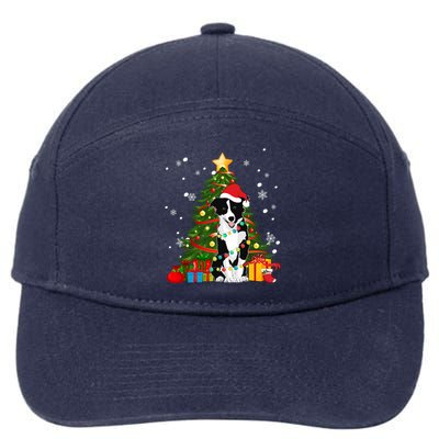 Border Collie Santa Christmas Tree Light Pajama Dog Xmas Gift 7-Panel Snapback Hat