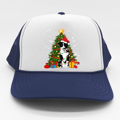 Border Collie Santa Christmas Tree Light Pajama Dog Xmas Gift Trucker Hat