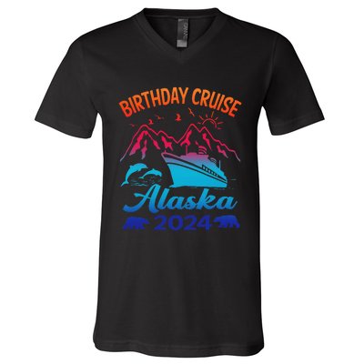 Birthday Cruise Squad 2024 Alaska Party Vacation V-Neck T-Shirt