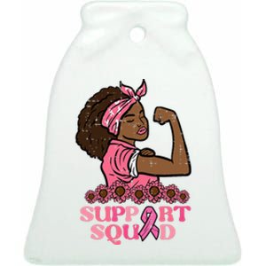 Breast Cancer Strong Black Woman Support Squad Ceramic Bell Ornament