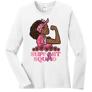 Breast Cancer Strong Black Woman Support Squad Ladies Long Sleeve Shirt