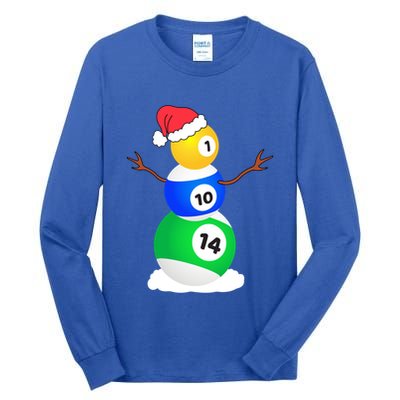 Billiards Christmas Snow Cute Gift Pool Player Christmas Pjs Funny Gift Tall Long Sleeve T-Shirt