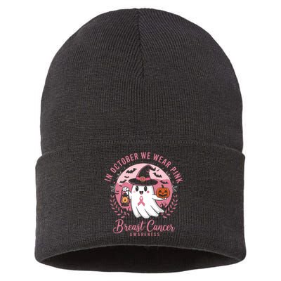 Breast Cancer Shirts Women Halloween In October We Wear Sustainable Knit Beanie